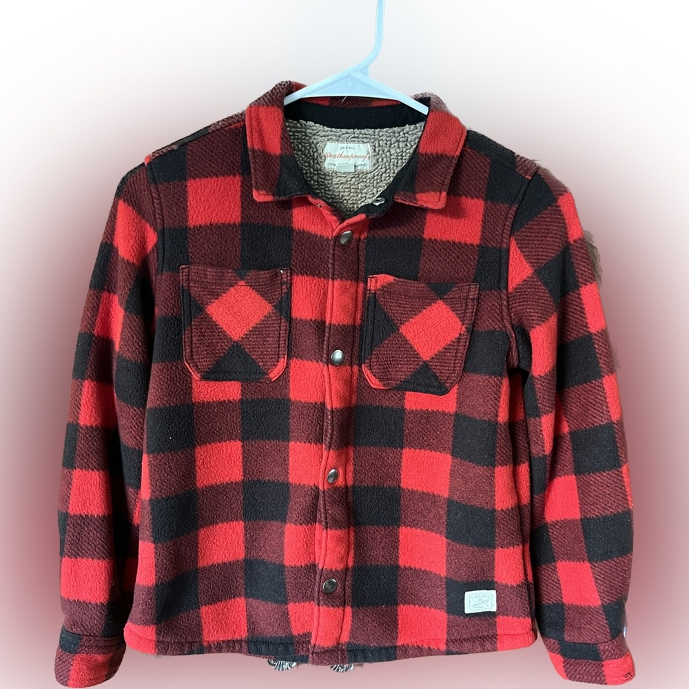 Weatherproof Vintage Kids Buffalo Red & Black Plaid Sherpa Jacket Small SZ 7/8